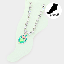 Enamel Flamingo Tropical Leaf Charm Round Stone Anklet