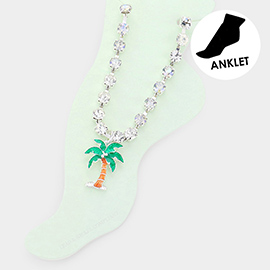 Enamel Palm Tree Charm Round Stone Anklet