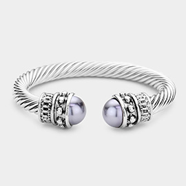 Twisted Metal Pearl Tip Cuff Bracelet