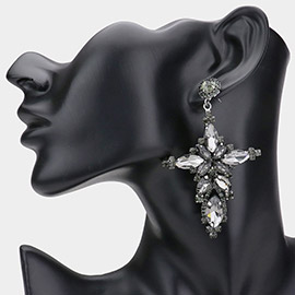 Marquise Stone Cluster Cross Dangle Evening Earrings