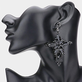 Marquise Stone Cluster Cross Dangle Evening Earrings