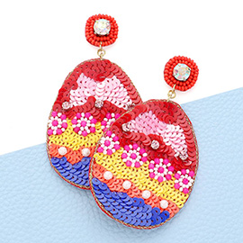 Felt Back Sequin Easter Egg Dangle Earrings