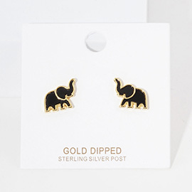 Gold Dipped Enamel Elephant Stud Earrings