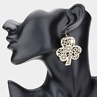 Cut Out Detailed Brass Metal Clover Dangle Earrings