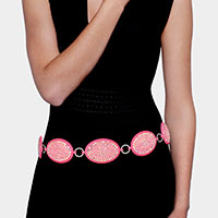 Rhinestone Embellished Colored Metal Oval Link Belt