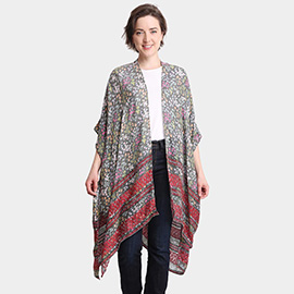 Flower Patterned Cover Up Kimono Poncho