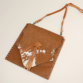 Animal Patterned Genuine Leather Stitch Crossbody Bag