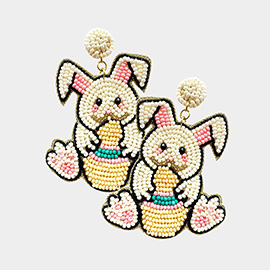 Felt Back Seed Beaded Easter Bunny Egg Dangle Earrings