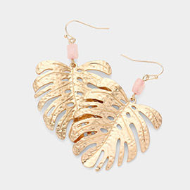 Semi Precious Metal Tropical Leaf Link Dangle Earrings