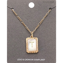 -T- Monogram Genuine Shell Rectangle Pendant Necklace