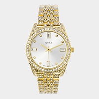  Rhinestone Embellished Round Dial Metal Band Watch