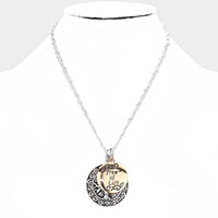 Tree of Life Antique Metal Round Pendant Necklace