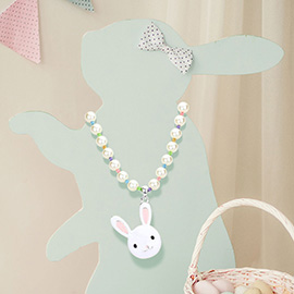 Enamel Easter Bunny Pendant Pearl Necklace