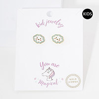 Gold Dipped Enamel Cloud Clip on Kids Earrings