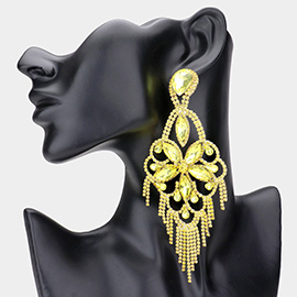 Marquise Stone Flower Accented Chandelier Evening Earrings