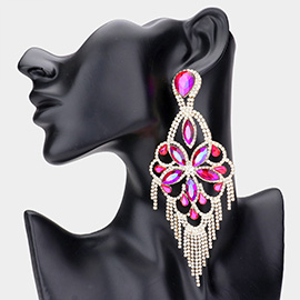 Marquise Stone Flower Accented Chandelier Evening Earrings