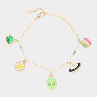 Enamel Planet Flower Alien Spacecraft Heart Charm Station Bracelet