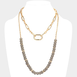 Open Metal Oval Link Resin Beaded Double Layered Bib Necklace