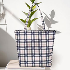 Plaid Check Pattern Printed Canvas Tote Eco Bag