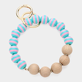 Wood Striped Resin Beaded Keychain / Bracelet