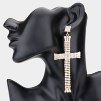 Rhinestone Cross Dangle Evening Earring