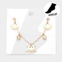 Triple Metal Smile Double Round Stone Station Anklet