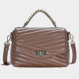 Line Detailed Faux Leather Tote / Crossbody Bag