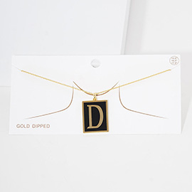 -D- Gold Dipped Enamel Rectangle Monogram Pendant Necklace