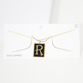 -R- Gold Dipped Enamel Rectangle Monogram Pendant Necklace