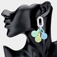 Open Oval Lucite Triple Bead Link Dangle Earrings