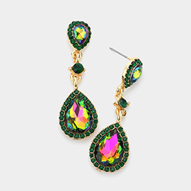 Double Teardrop Stone Accented Dangle Evening Earrings