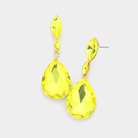 Double Marquise Stone Teardrop Link Dangle Evening Earrings