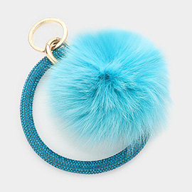 Pom Pom Rhinestone Pave Bangle Keychain / Bracelet