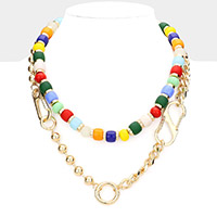 Metal Link Colorful Beaded Double Layered Necklace