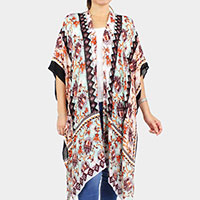 Flower Printed Cover Up Kimono Poncho