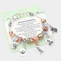 10 Commandments Heart Cross Bible Multi Bead Bracelet