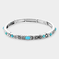 Turquoise Accented Antique Metal Stretch Bracelet