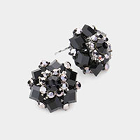 Round Square Stone Cluster Stud Evening Earrings