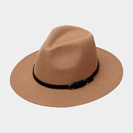 Faux Leather Band Solid Panama Hat