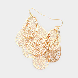 Filigree Metal Teardrop Link Layered Dangle Earrings