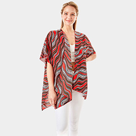 Wavy Printed Lurex Cover Up Poncho Kimono Poncho