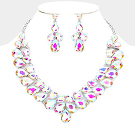 Teardrop Stone Cluster Evening Necklace