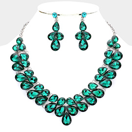 Teardrop Stone Cluster Evening Necklace