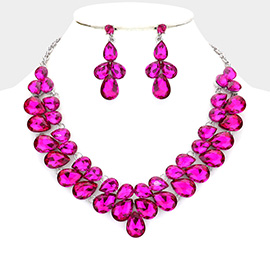 Teardrop Stone Cluster Evening Necklace