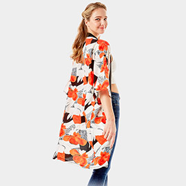 Tropical Printed Half Sleeves Cover Up Kimono Poncho