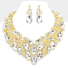 Marquise Stone Cluster Accented Evening Necklace