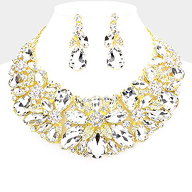 Floral Multi Stone Cluster Evening Necklace