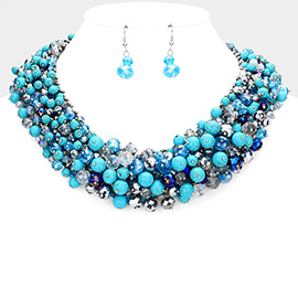 Natural Stone Faceted Beaded Collar Necklace