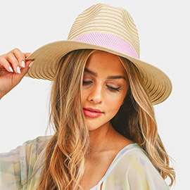 Striped Band Fold Straw Sun Hat