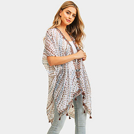 Multi Dash Pattern Tassel Cover Up Kimono Poncho